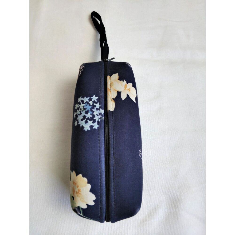 Fabric Navy Floral Rectangular Navy Floral Zippered Lined Pencil Case Pouch